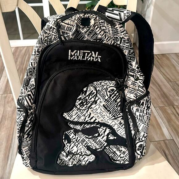 Metal Mulisha Handbags - NWOT Rare Metal Mulisha Backpack Vintage Black White Laptop Bag Tons of Pockets